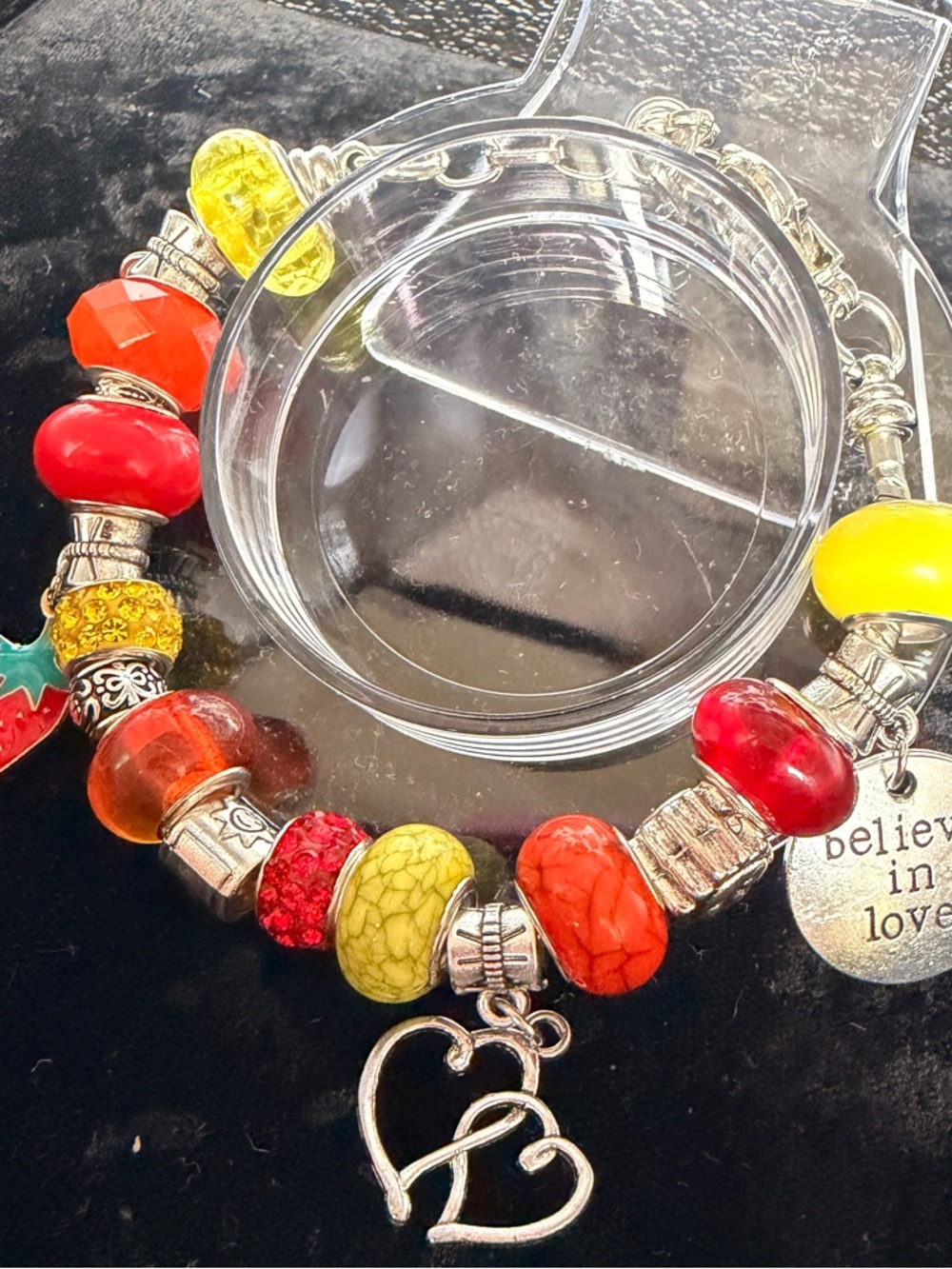 Handcrafted Multicolor Beaded Charm Bracelet with Strawberry&Double Heart Charm